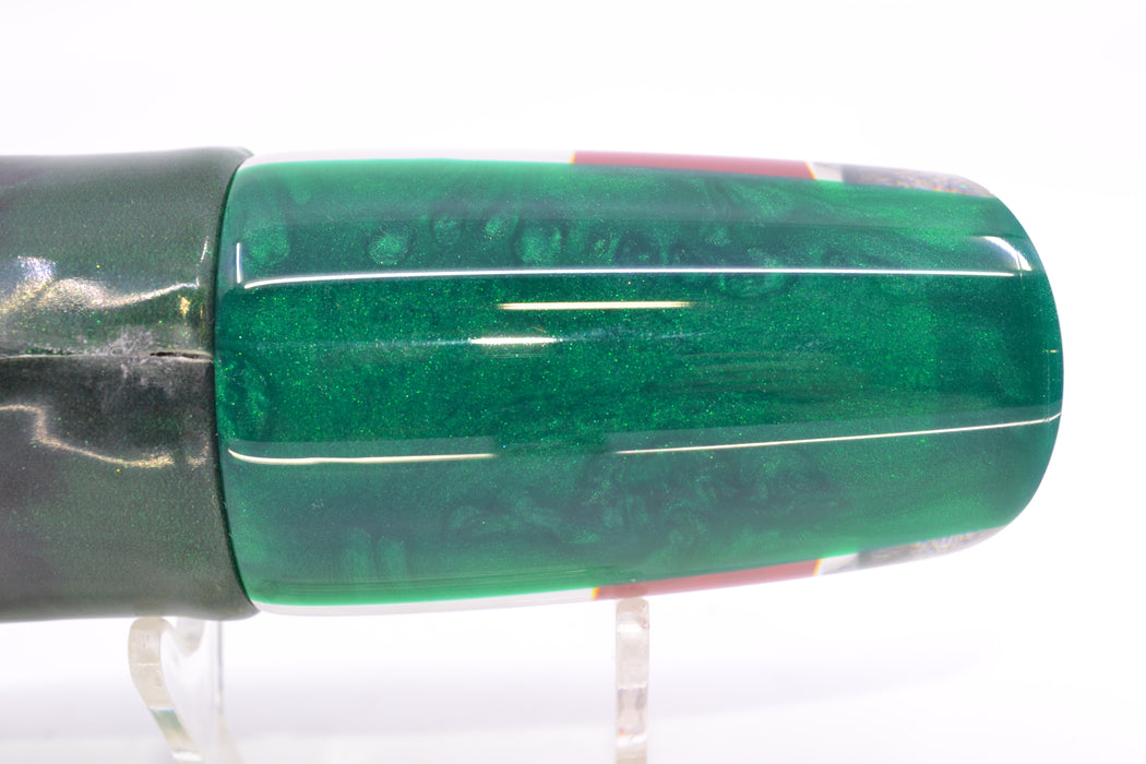 Koya Lures Clear Mirrored Green Back Straight Runner 12" 8.3oz FT Vinyl Green Tiger