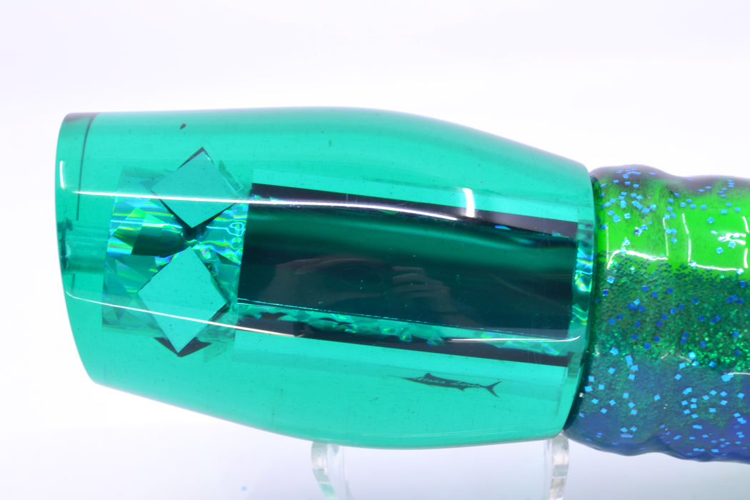 Aloha Lures Green Mirrored The Machine 16" 16oz Skirted Black Dots-Blue Dots *Blemish*