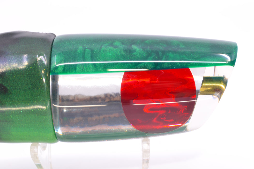 Koya Lures Clear Mirrored Green Back Straight Runner 12" 8.3oz FT Vinyl Green Tiger