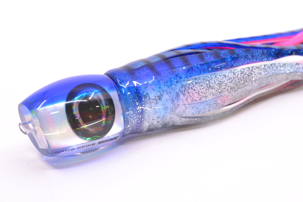 Moyes Lures White MOP Blue Back NEW Small Blaster 9" 4.5oz Skirted Blue Aurora