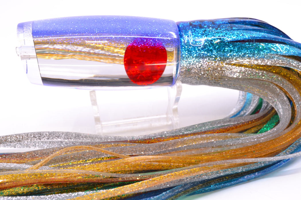 Moyes Lures Clear Mirrored Blue Glittered Back Red Eyes Medium Plunger 12" 7.5oz Skirted