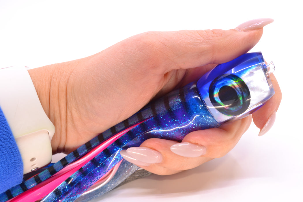 Moyes Lures White MOP Blue Back NEW Small Blaster 9" 4.5oz Skirted Blue Aurora