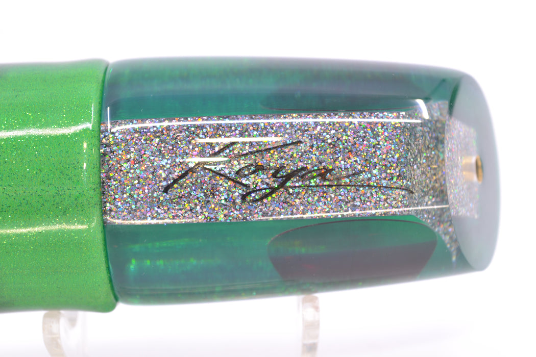 Koya Lures Clear Mirrored Green Back Straight Runner 12" 8.3oz FT Vinyl Green Tiger