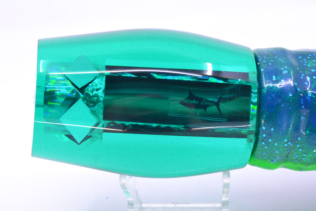 Aloha Lures Green Mirrored The Machine 16" 16oz Skirted Black Dots-Blue Dots *Blemish*