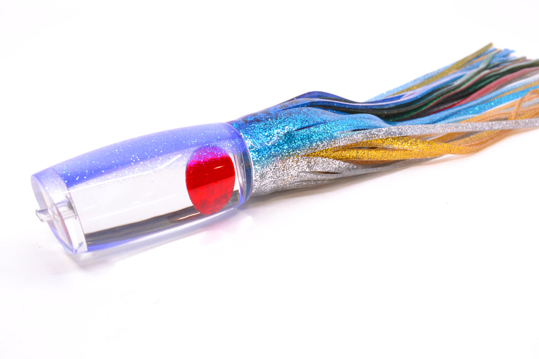 Moyes Lures Clear Mirrored Blue Glittered Back Red Eyes Medium Plunger 12" 7.5oz Skirted
