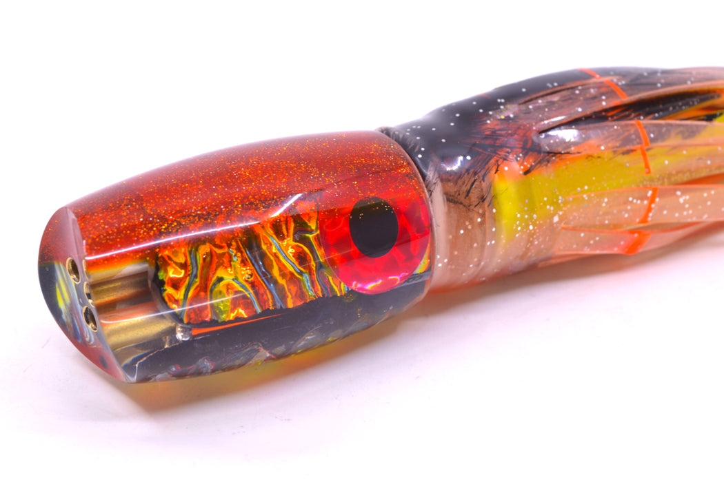Coggin Lures Fire Dichro Orange Back 4-Hole Kilauea Tado Scoop 9" 6oz Skirted