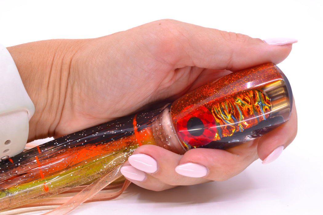 Coggin Lures Fire Dichro Orange Back 4-Hole Kilauea Tado Scoop 9" 6oz Skirted