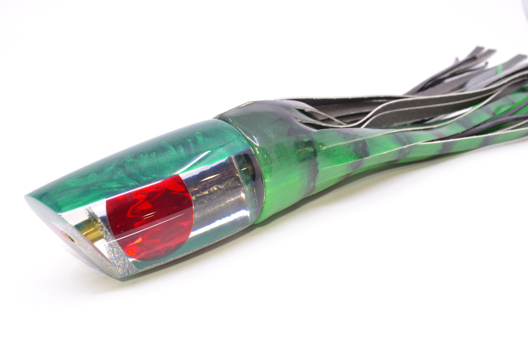 Koya Lures Clear Mirrored Green Back Straight Runner 12" 8.3oz FT Vinyl Green Tiger