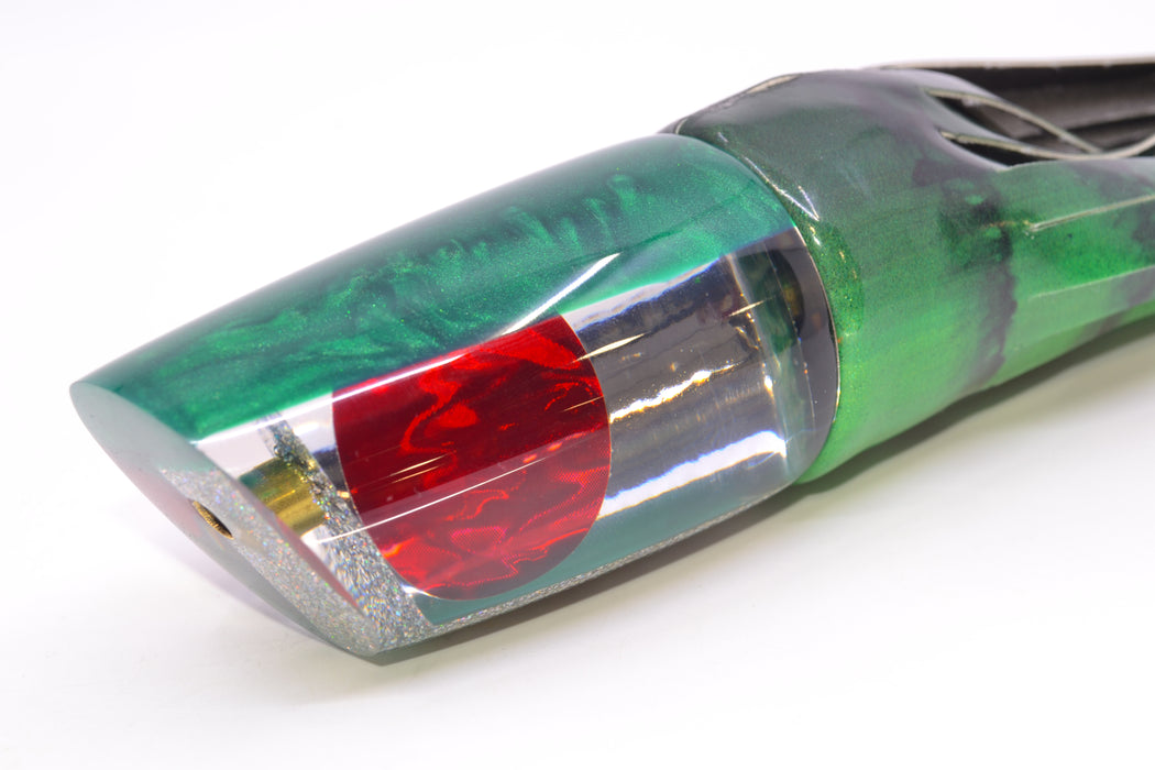 Koya Lures Clear Mirrored Green Back Straight Runner 12" 8.3oz FT Vinyl Green Tiger