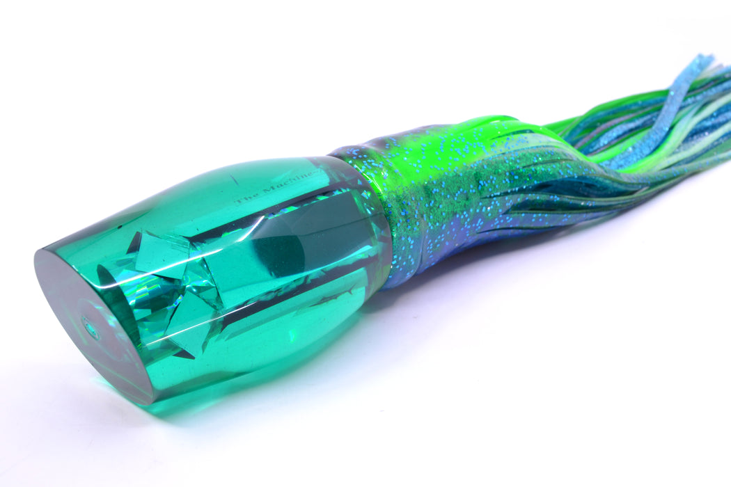 Aloha Lures Green Mirrored The Machine 16" 16oz Skirted Black Dots-Blue Dots *Blemish*