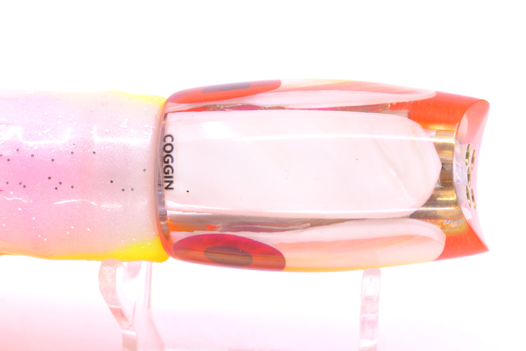 Coggin Lures White MOP Pink-Yellow Back 4-Hole Kilauea Tado Scoop 9" 6oz Skirted