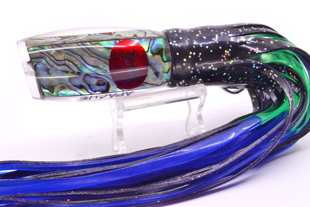 Bonze Lures Paua Shell Red Eyes Apache 9" 5.2oz Skirted Black/Green-Blue