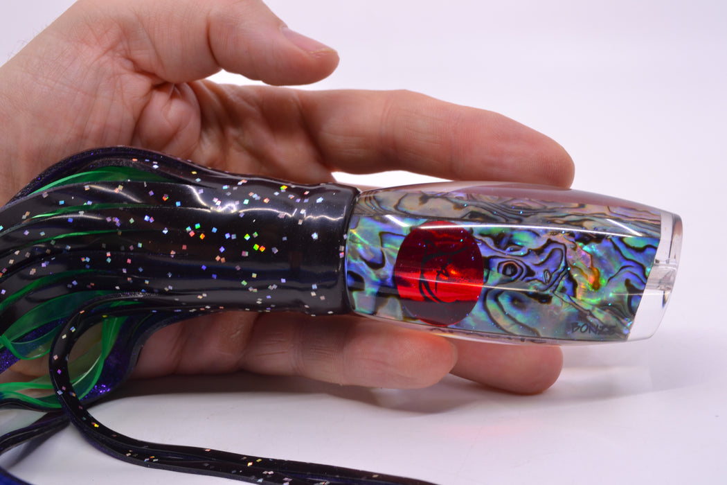 Bonze Lures Paua Shell Red Eyes Apache 9" 5.2oz Skirted Black/Green-Blue