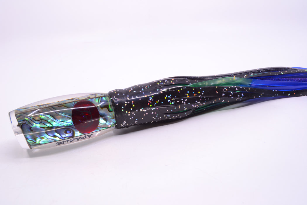 Bonze Lures Paua Shell Red Eyes Apache 9" 5.2oz Skirted Black/Green-Blue