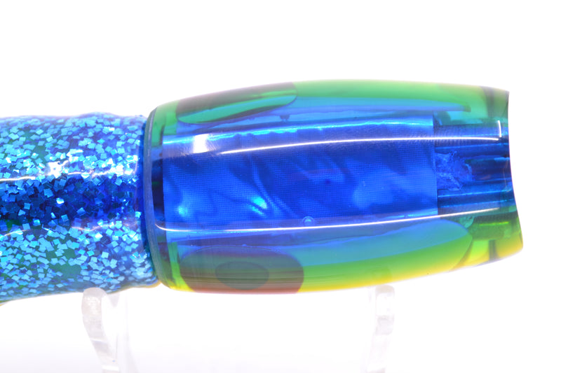 Coggin Lures White MOP Blue-Yellow Back 4-Hole Kilauea Tado Scoop 9" 6oz Skirted