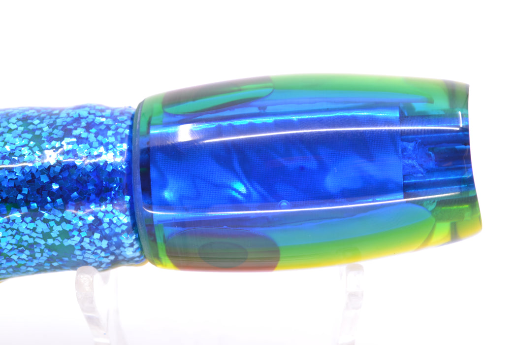 Coggin Lures White MOP Blue-Yellow Back 4-Hole Kilauea Tado Scoop 9" 6oz Skirted