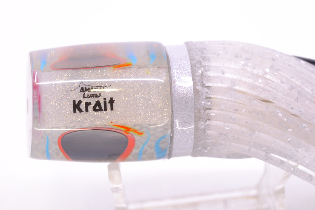 Amaral Lures Silver Pearl Rainbow Scale Ice Blue Stripes White Back Krait 10" 3.5oz