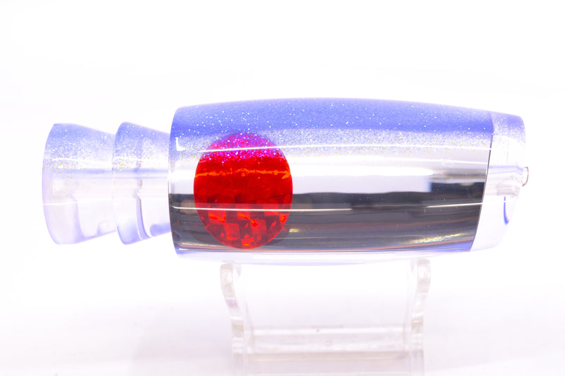 Moyes Lures Clear Mirrored Blue Glitter Back Red Eyes Medium Plunger 12" 5oz GZE