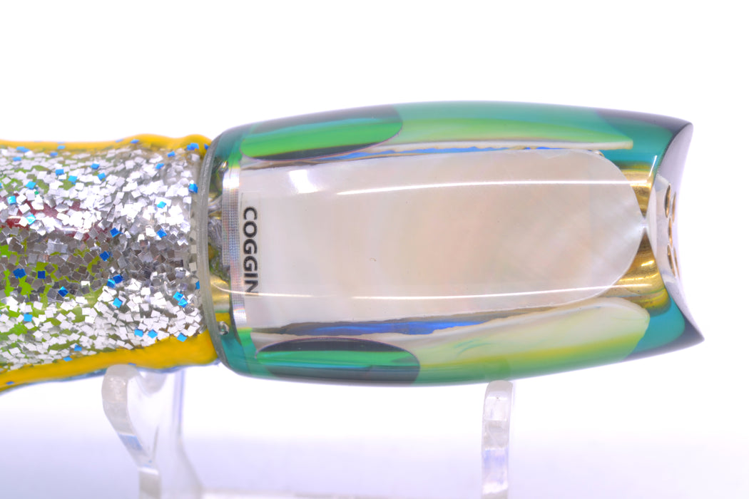 Coggin Lures White MOP Blue-Yellow Back 4-Hole Kilauea Tado Scoop 9" 6oz Skirted