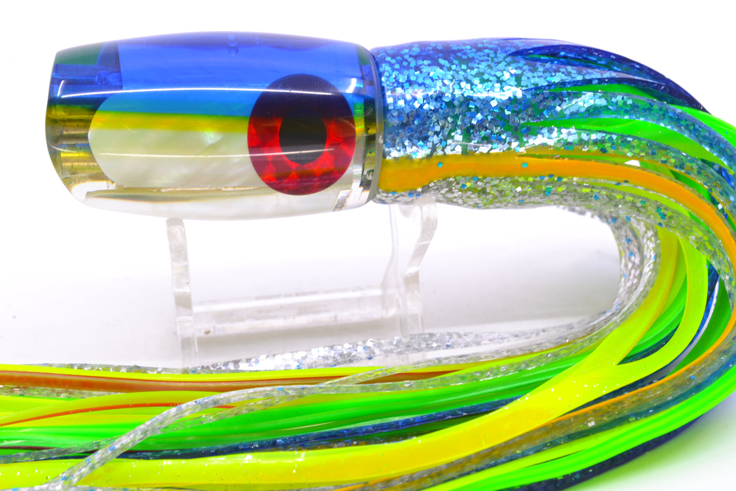 Coggin Lures White MOP Blue-Yellow Back 4-Hole Kilauea Tado Scoop 9" 6oz Skirted