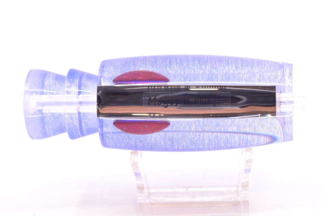 Moyes Lures Clear Mirrored Blue Glitter Back Red Eyes Medium Plunger 12" 5oz