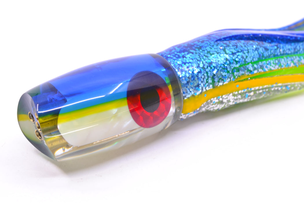 Coggin Lures White MOP Blue-Yellow Back 4-Hole Kilauea Tado Scoop 9" 6oz Skirted