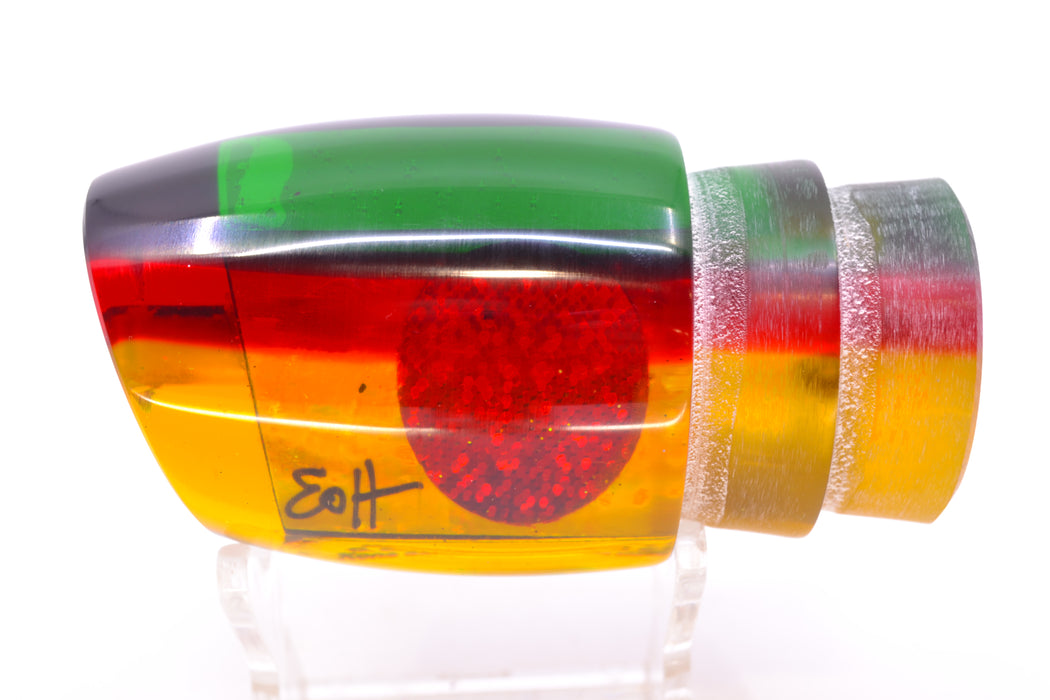 Marlin Magic "Rasta" Yellow Awabi Green-Red Back Red Eyes Smokey Joe 12" 6.5oz