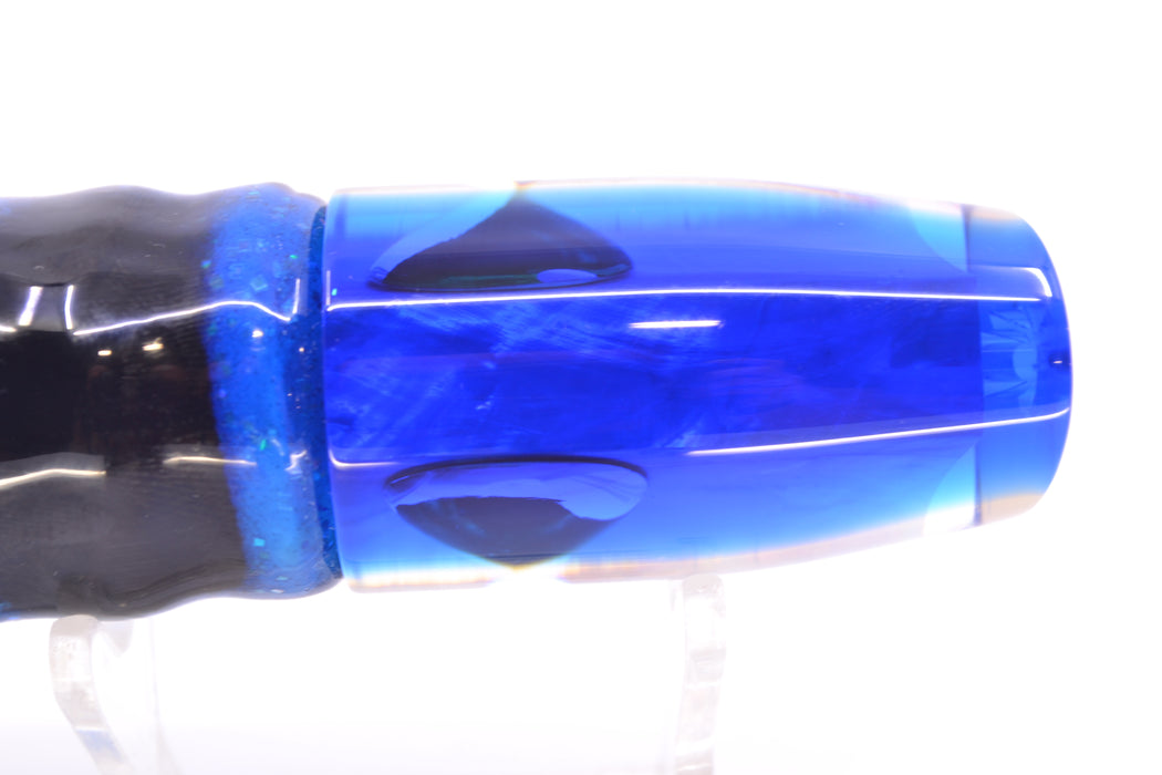 Moyes Lures White MOP Blue Back Taxi Eyes Small Plunger 9" 5oz Skirted Blue & Black Bars