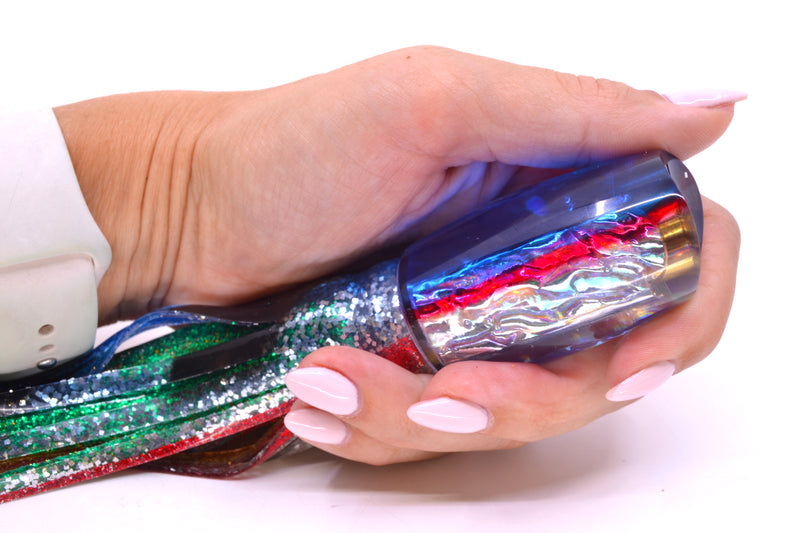 Coggin Lures Rainbow Dichro Blue-Red Back 4-Hole Kilauea Tado Scoop 9" 6oz Skirted Evil