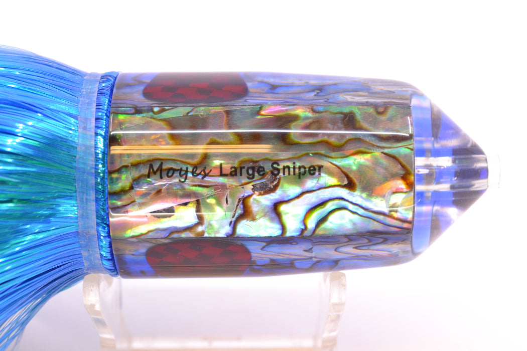 Moyes Lures Paua Shell Blue Back 2-Hole Large Sniper Jet 12" 12oz Strobez Royal Blue