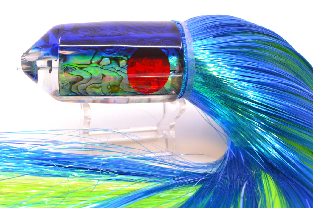 Moyes Lures Paua Shell Blue Back 2-Hole Large Sniper Jet 12" 12oz Strobez Royal Blue