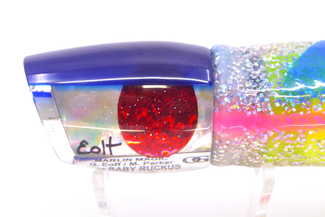 Marlin Magic Lures White Awabi Blue Back Red Eyes Baby Ruckus 10" 6.5oz Skirted Blue-Holo