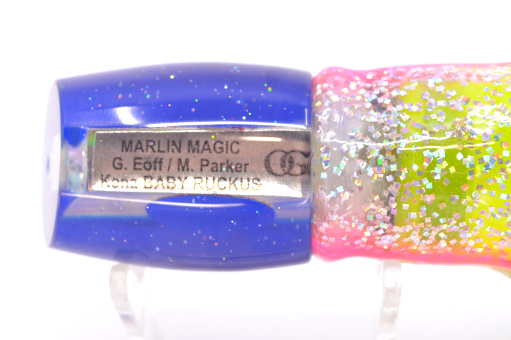 Marlin Magic Lures White Awabi Blue Back Red Eyes Baby Ruckus 10" 6.5oz Skirted Blue-Holo