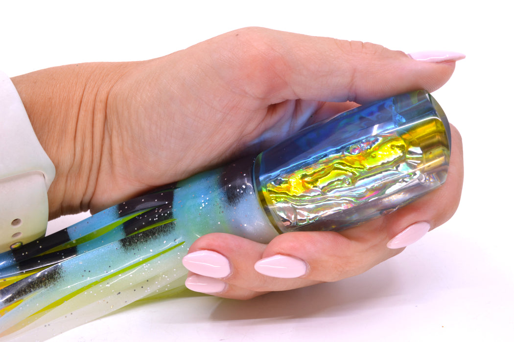 Coggin Lures Rainbow Dichro Blue-Yellow Back 4-Hole Kilauea Tado Scoop 9" 6oz Skirted