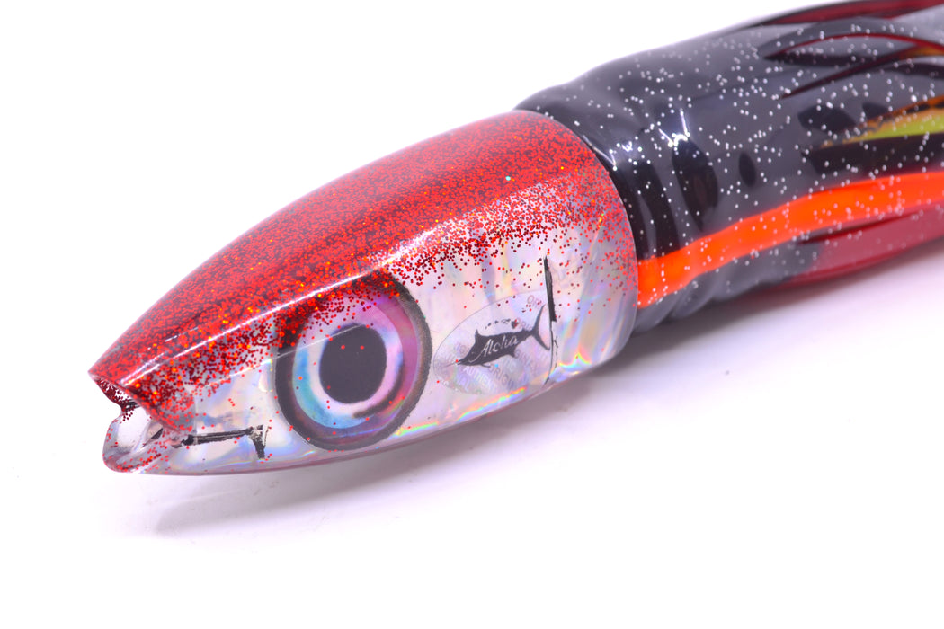Aloha Lures Silver Rainbow Red Back Super Ninja 9" 6oz Skirted Black-Orange-Red & Black GZE
