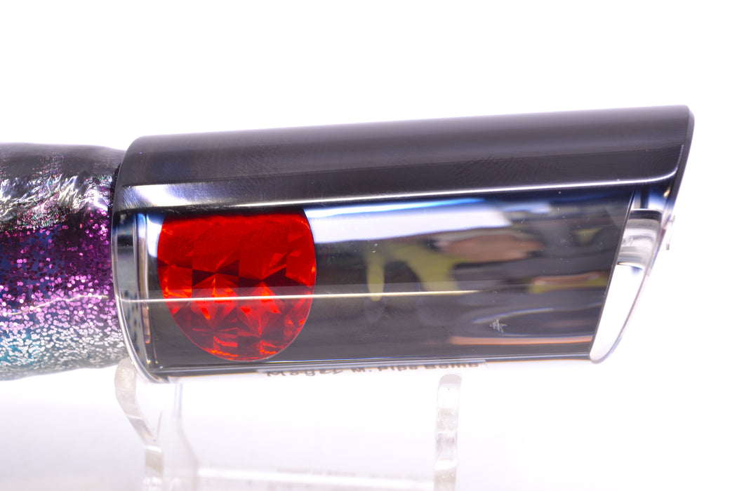 Moyes Lures Clear Mirrored Black Back Red Eyes Medium Pipe Bomb 12" 7.5oz Skirted Purple Aurora