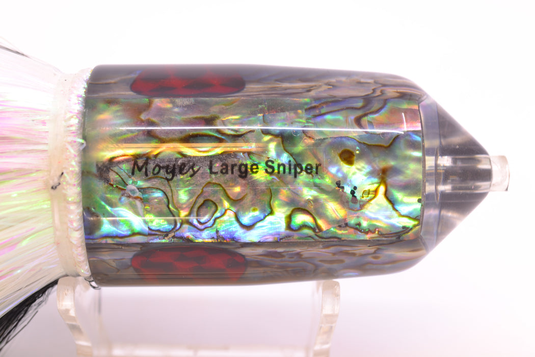 Moyes Lures Paua Shell Black Back 2-Hole Large Sniper Jet 12" 12oz Strobez Black-White