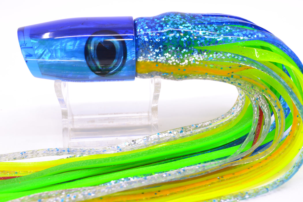 Moyes Lures Ice Blue MOP Blue Back Taxi Eyes Small Plunger 9" 5oz Skirted Blue-Silver