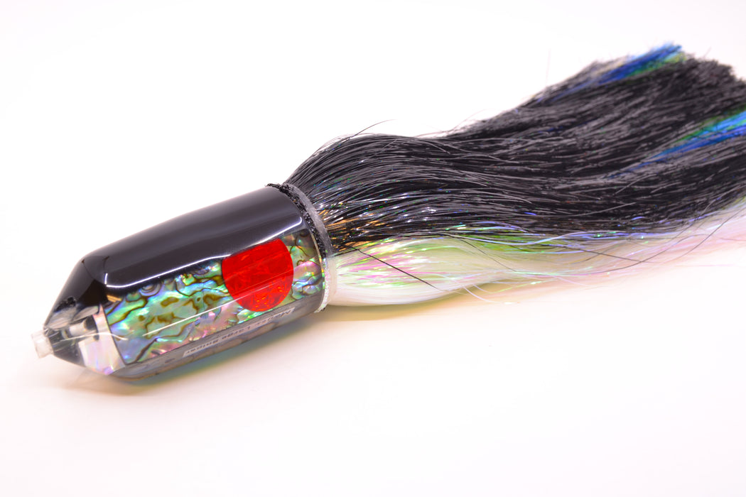 Moyes Lures Paua Shell Black Back 2-Hole Large Sniper Jet 12" 12oz Strobez Black-White