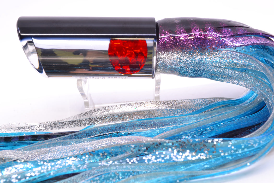 Moyes Lures Clear Mirrored Black Back Red Eyes Medium Pipe Bomb 12" 7.5oz Skirted Purple Aurora