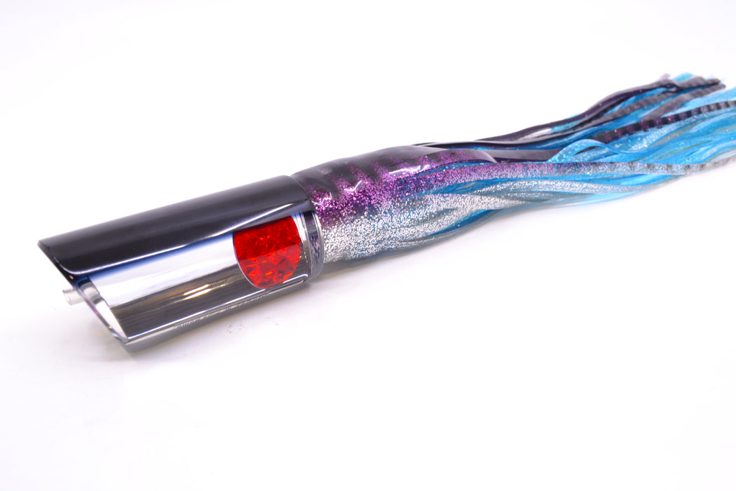 Moyes Lures Clear Mirrored Black Back Red Eyes Medium Pipe Bomb 12" 7.5oz Skirted Purple Aurora