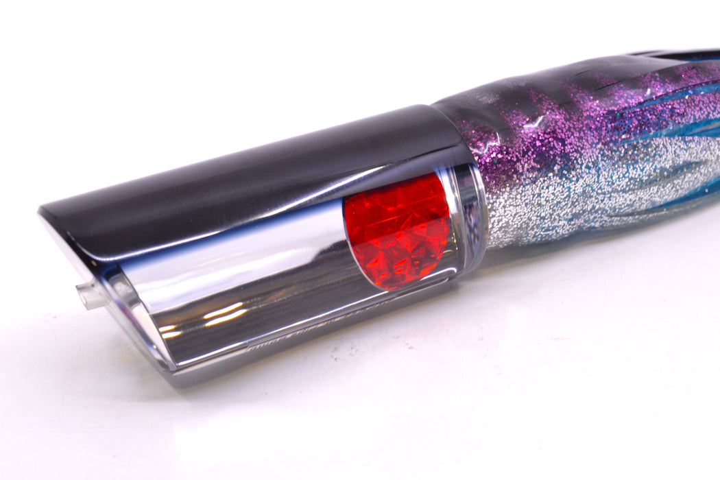 Moyes Lures Clear Mirrored Black Back Red Eyes Medium Pipe Bomb 12" 7.5oz Skirted Purple Aurora