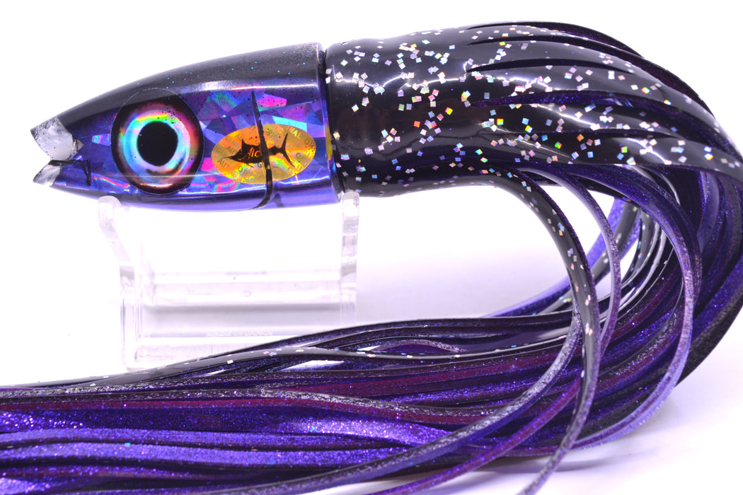 Aloha Lures Purple Rainbow Flake Black Back Super Ninja 9" 6oz Skirted Black/Purple GZE
