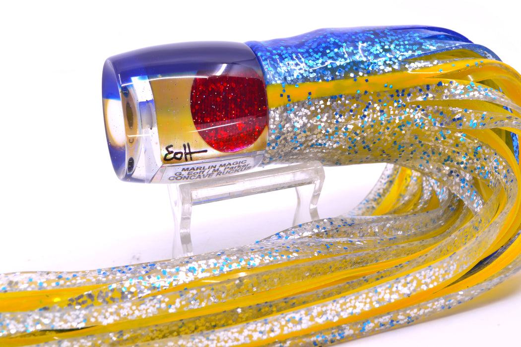 Marlin Magic Golden MOP Blue Back Red Eyes Concave Ruckus 12" 8oz Skirted Blue-Yellow-Silver