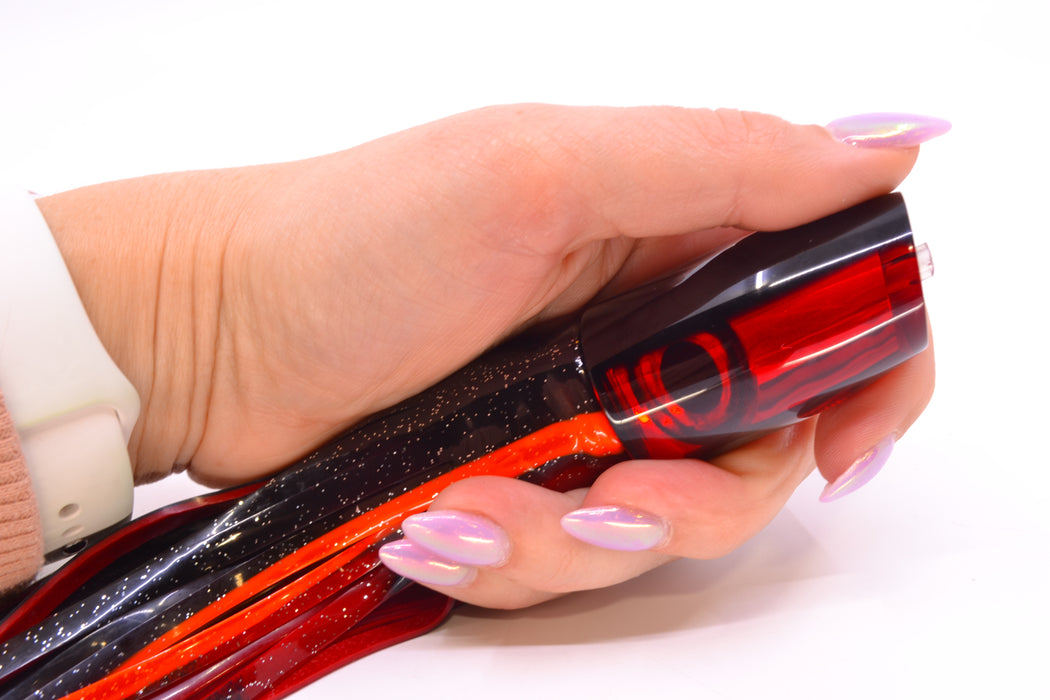Moyes Lures Red Mirrored Black Back Small Plunger 9" 5oz Skirted Black & Red Bars