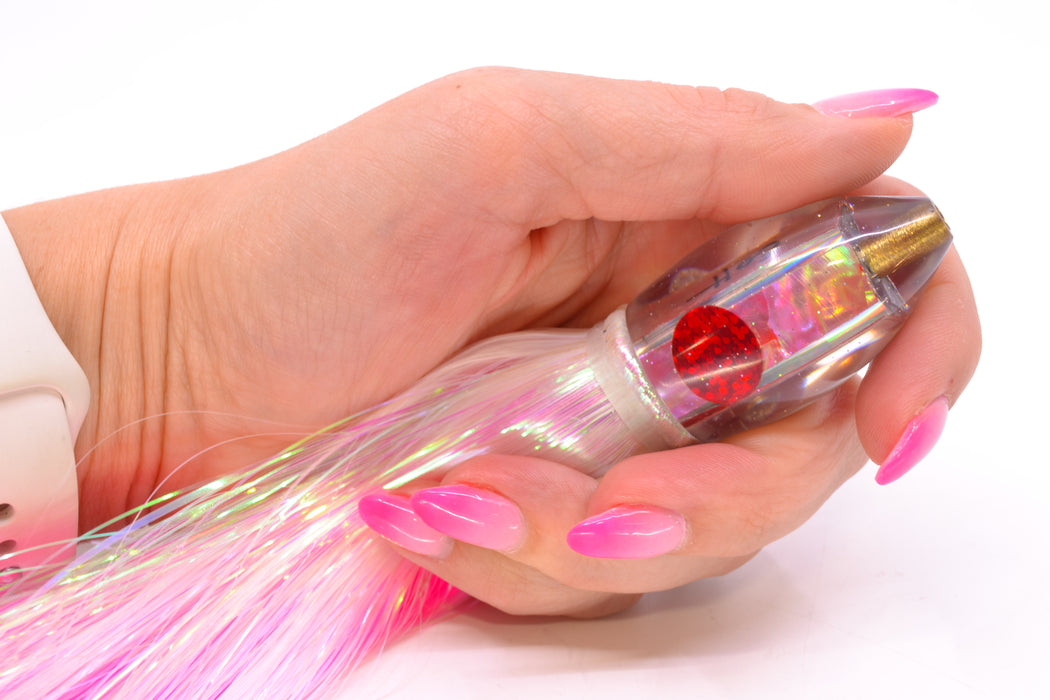 Marlin Magic Lures Pink MOP Red Eyes Teardrop AP Bullet 7" 2.8oz Strobez White/Pink