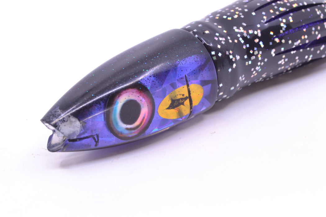 Aloha Lures Purple Rainbow Flake Black Back Super Ninja 9" 6oz Skirted Black/Purple GZE