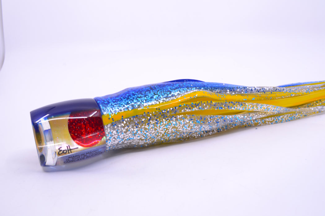 Marlin Magic Golden MOP Blue Back Red Eyes Concave Ruckus 12" 8oz Skirted Blue-Yellow-Silver