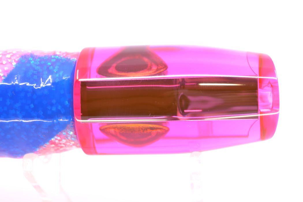 Moyes Lures Pink Mirrored Taxi Eyes Small Plunger 9" 5oz Skirted Holo & Blue Bars/Pink