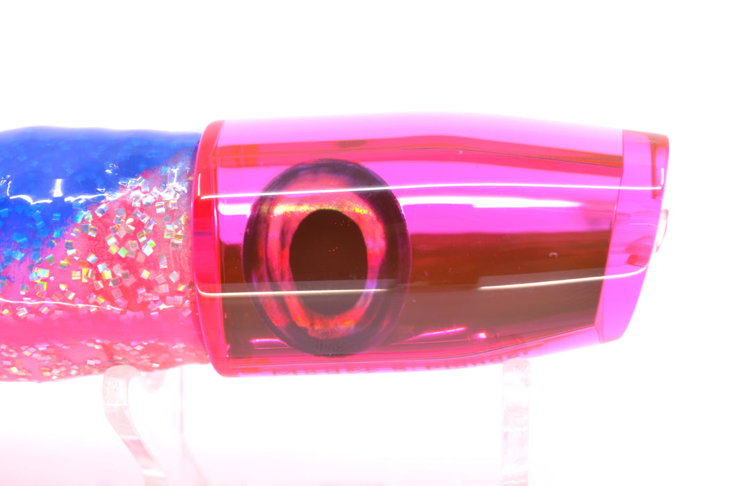 Moyes Lures Pink Mirrored Taxi Eyes Small Plunger 9" 5oz Skirted Holo & Blue Bars/Pink